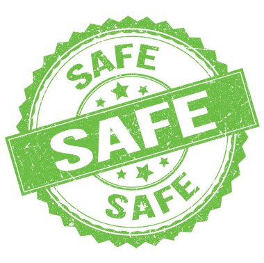 SAFE text written on green round stamp sign