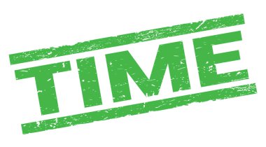 Yeşil dikdörtgen mühür işareti üzerine yazılan TIME metni.