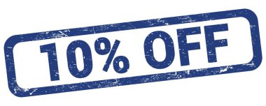 10% OFF text written on blue rectangle stamp sign.