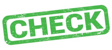 Yeşil dikdörtgen damga işareti üzerine yazılmış CHECK metni.