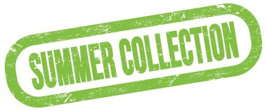 SUMMER COLLECTION, text on green rectangle stamp sign.