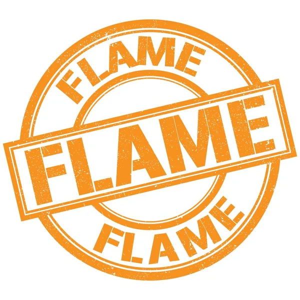 Текст Flame Написаний Помаранчевому Круглому Знаку Марки — стокове фото