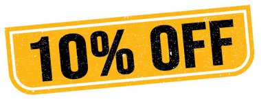 10% OFF text written on yellow-black grungy stamp sign.