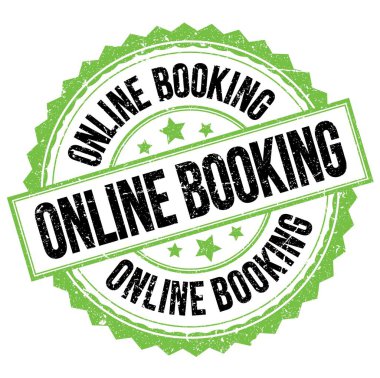 ONLINE BOOKING text written on green-black round stamp sign