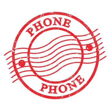 PHONE, text written on red grungy postal stamp.
