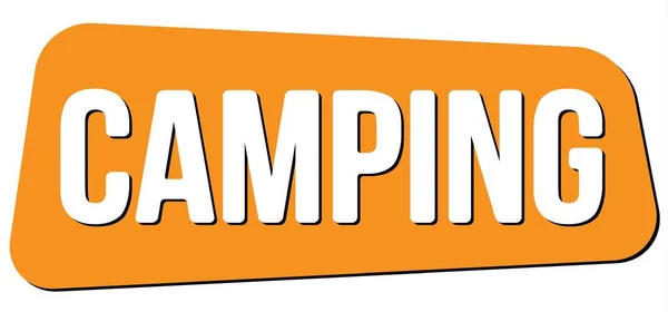 Κείμενο Camping Γραμμένο Πορτοκαλί Τραπεζογραμματίου Σφραγίδα — Φωτογραφία Αρχείου