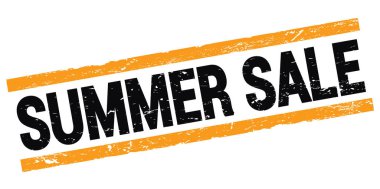 SUMMER SALE text written on black-orange rectangle stamp sign.