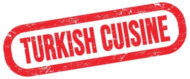 TURKISH CUISINE, text on red rectangle stamp sign.