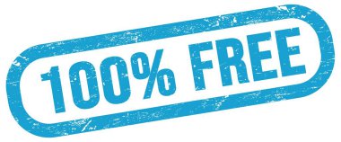 100% FREE, text on blue rectangle stamp sign.