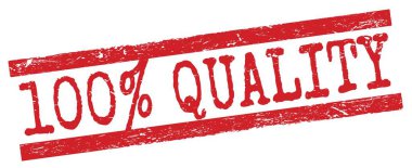 100% QUALITY text written on red grungy lines stamp sign.
