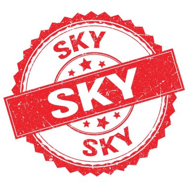 SKY text written on red round stamp sign