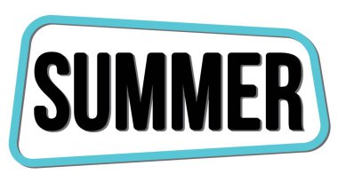 SUMMER text written on blue-black trapeze stamp sign.