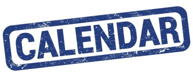 CALENDAR text written on blue rectangle stamp sign.