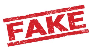FAKE text written on red rectangle stamp sign.