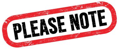 PLEASE NOTE, text on red-black rectangle stamp sign.