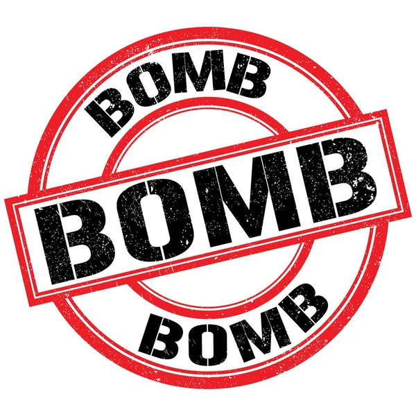 BOMB text written on red-black round stamp sign