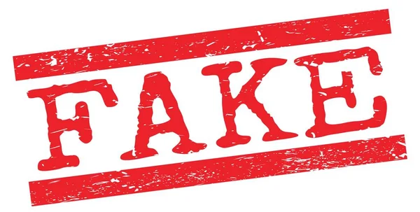 FAKE text written on red grungy lines stamp sign.