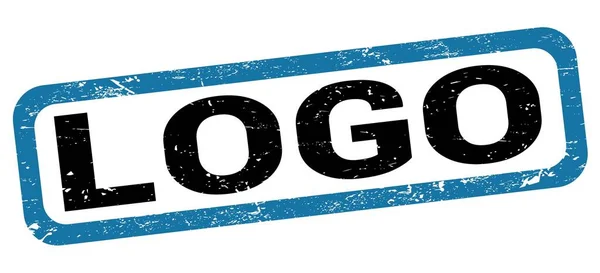Logo Text Written Blue Black Rectangle Stamp Sign — 图库照片