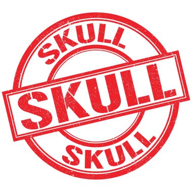 SKULL text written on red round stamp sign