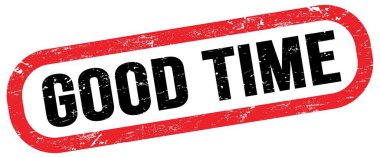 GOOD TIME, text on red-black rectangle stamp sign.