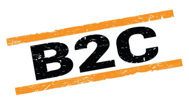 B2C text written on orange rectangle stamp sign.
