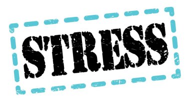 STRESS text written on blue-black dash stamp sign.