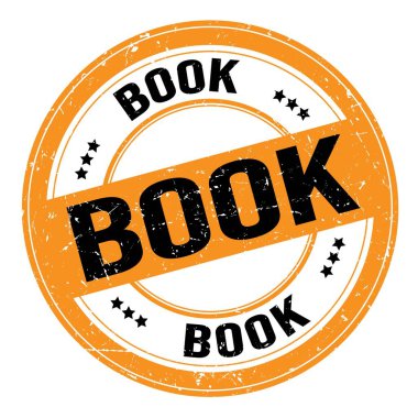BOOK text written on orange-black round grungy stamp sign