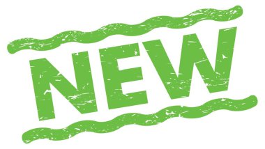 NEW text written on green lines stamp sign.