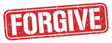 Kırmızı grungy mühür işareti üzerine yazılmış affedici metin.