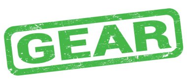 Yeşil dikdörtgen damga işareti üzerine yazılmış GEAR metni.