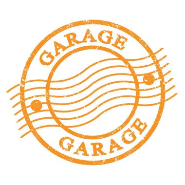 GARAGE, turuncu grungy posta pulu üzerine yazılmış metin.