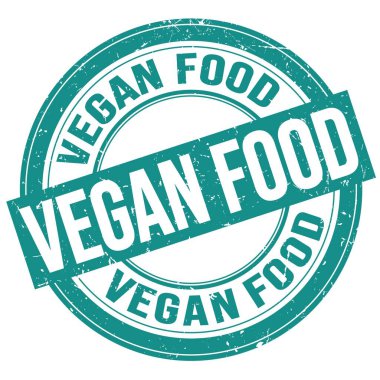 Mavi yuvarlak grungy işareti üzerine yazılmış VEGAN FOOD metni