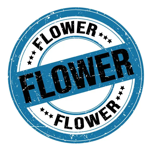Flower Tekst Napisany Niebiesko Czarny Okrągły Znak Grungy Znaczka — Zdjęcie stockowe