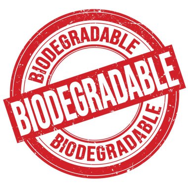 Kırmızı yuvarlak pul işareti üzerine yazılan BIODEGRADable metni