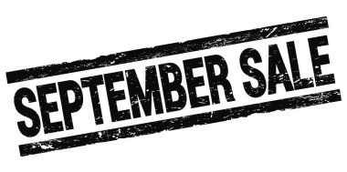 Siyah dikdörtgen damga işareti üzerine yazılmış Eylül Satışı metni.