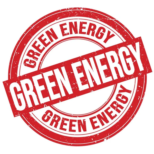 绿色能源文字 以红色圆圆的黑色邮票标志书写 — 图库照片
