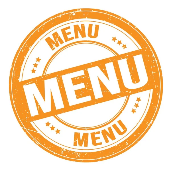 Menu Text Geschrieben Auf Orangefarbenem Rundem Grungy Stempelschild — Stockfoto