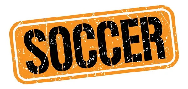 Soccer Tekst Napisany Pomarańczowo Czarnym Znaczku Grungowym — Zdjęcie stockowe