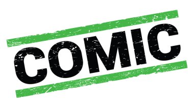 Yeşil dikdörtgen pul işareti üzerine yazılmış COMIC metni.