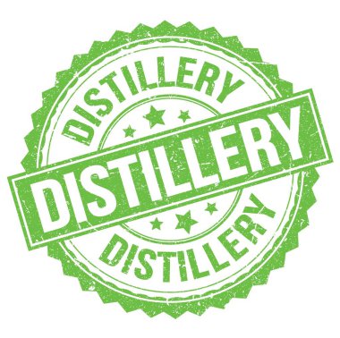 Yeşil yuvarlak pul işareti üzerine yazılmış diSTILLERY metin