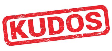Kırmızı dikdörtgen damga işareti üzerine yazılmış KUDOS metni.