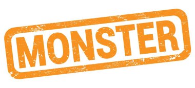 Turuncu dikdörtgen mühür işareti üzerine yazılmış Monster metni.