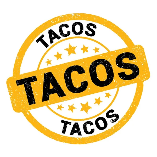 노란색 과검은 우표에 기록된 Tacos 텍스트 — 스톡 사진
