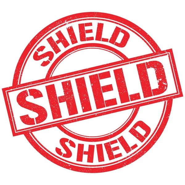 Shield Texto Escrito Rojo Ronda Sello Signo —  Fotos de Stock