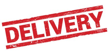Kırmızı dikdörtgen damga işareti üzerine yazılmış DELIVERY metni.