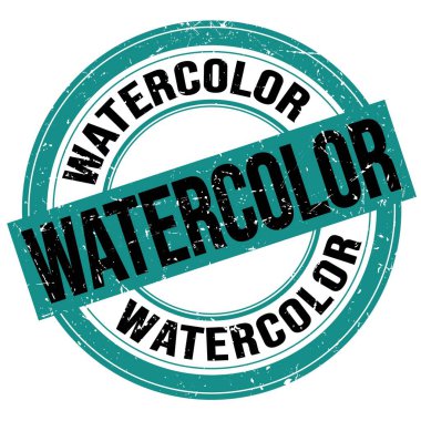 WATERCOLOR metin mavi-siyah yuvarlak grungy işareti üzerine yazılmış