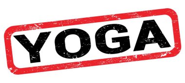 Kırmızı-siyah dikdörtgen işareti üzerine yazılmış YOGA metni.
