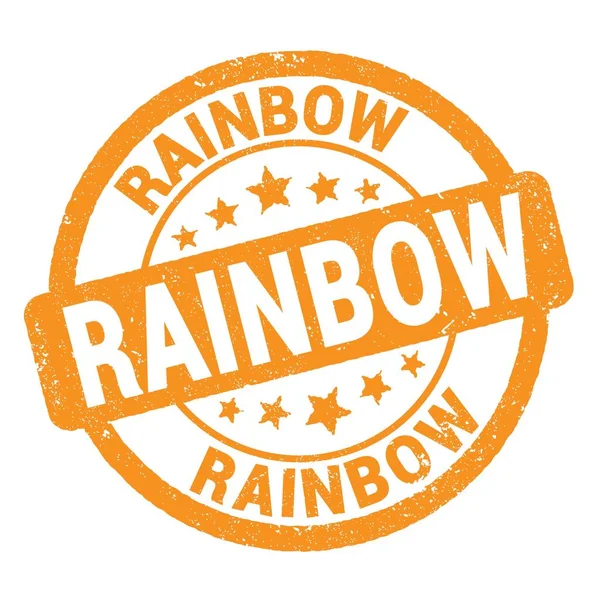 Rainbow Text Written Onオレンジグランジースタンプサイン — ストック写真