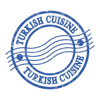 TURKISH CUISINE, mavi grungy posta pulu üzerine yazılmış metin.