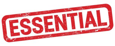 Kırmızı dikdörtgen mühür işareti üzerine yazılmış ESSENTIAL metin.
